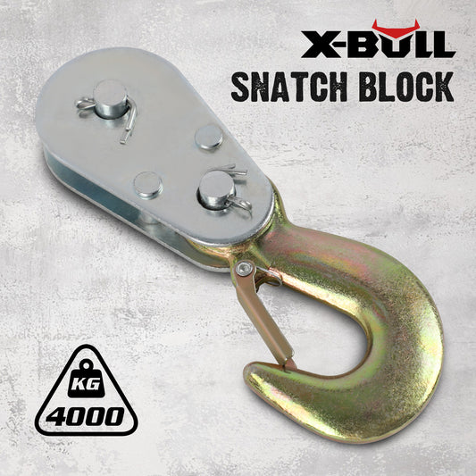 X-BULL 4Ton Snatch Block Pulley Hook Wire Rope - 4WD Off Road