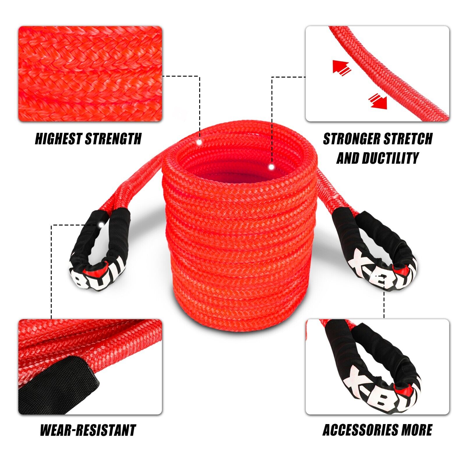 X-BULL Kinetic Recovery Rope 25mm x9mm Snatch Snap Recovery Kit Dneema Tow Winch