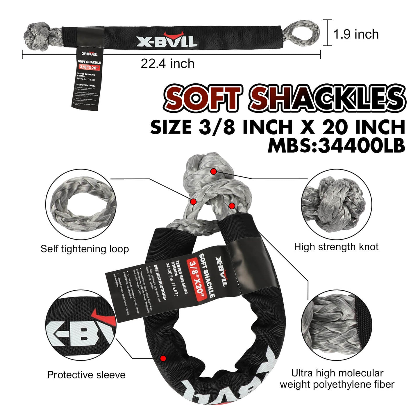 X-BULL 4WD Recovery Kit 15PCS - Winch Recovery Track - Kinetic Rope Snatch Strap