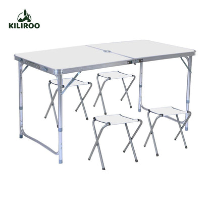 Aluminium Foldable Camping Table KILIROO 120cm Silver With Chairs