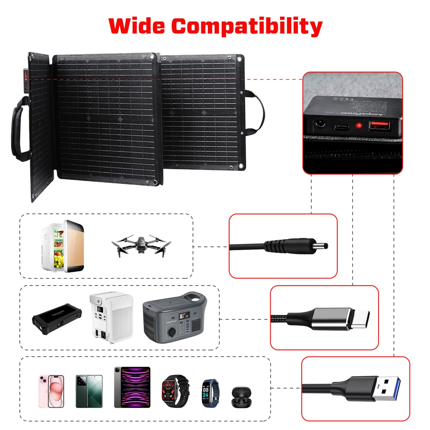 Jumps Power Generator Foldable 100W Solar Panel Portable Charger