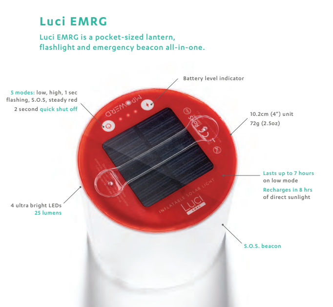 INFLATABLE SOLAR LIGHT by MPOWERD Luci Camping Lantern Waterproof - EMRG